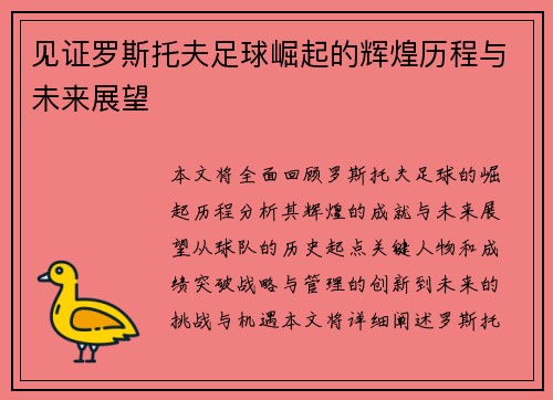 见证罗斯托夫足球崛起的辉煌历程与未来展望