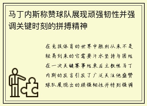 马丁内斯称赞球队展现顽强韧性并强调关键时刻的拼搏精神