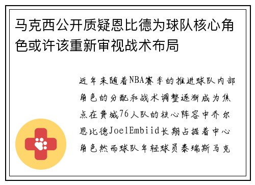 马克西公开质疑恩比德为球队核心角色或许该重新审视战术布局